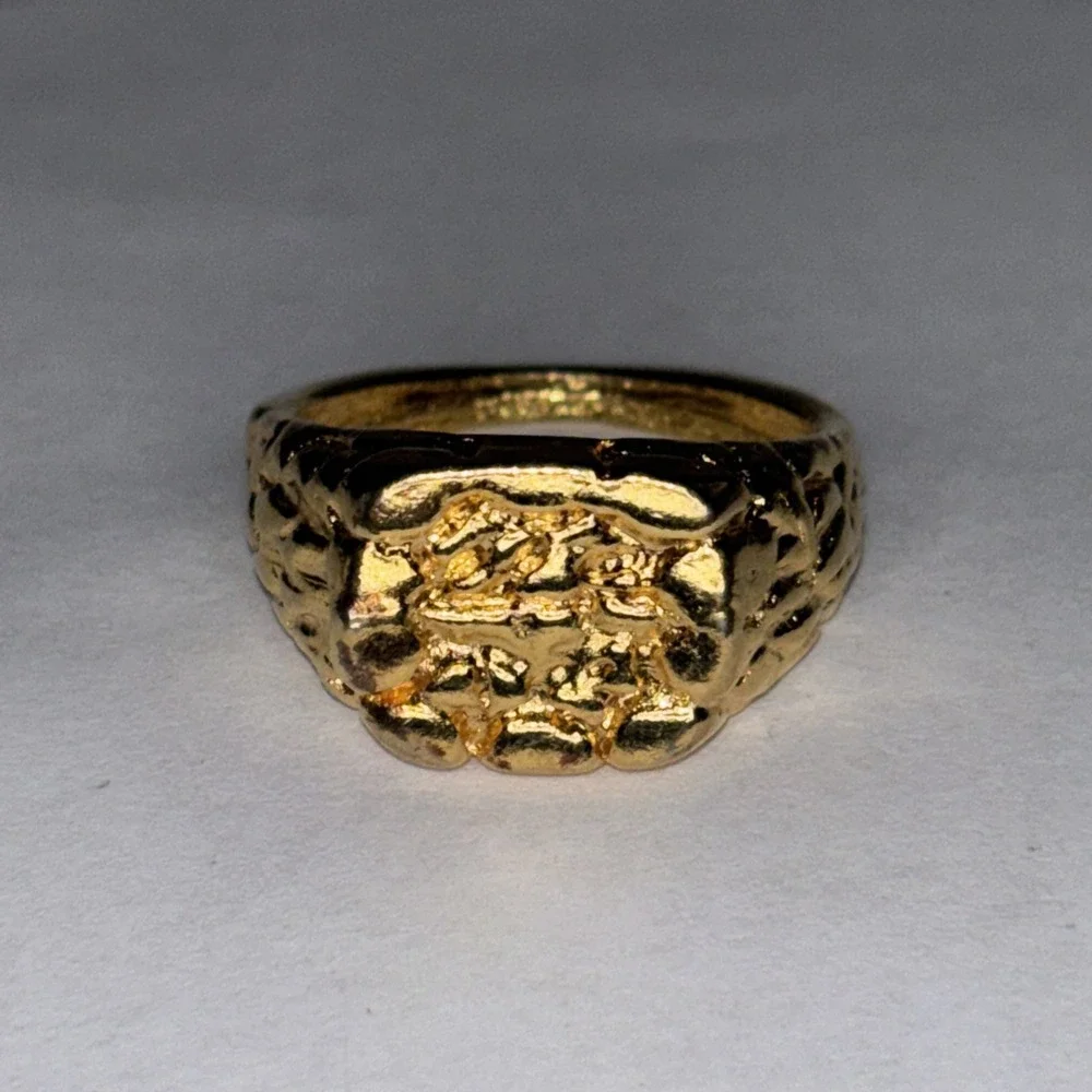 Vintage Men's Gold Tone Nugget Ring Size 10.5 Chunky Statement Fashion 1980's